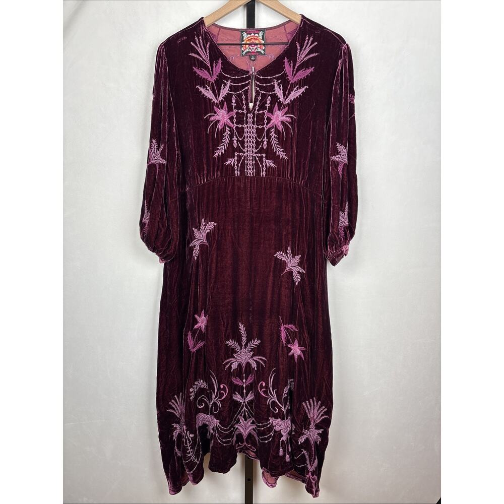 NEW Johnny Was Palmira Velvet Midi Dress Womens Petite Small (6-8) Purple Boho